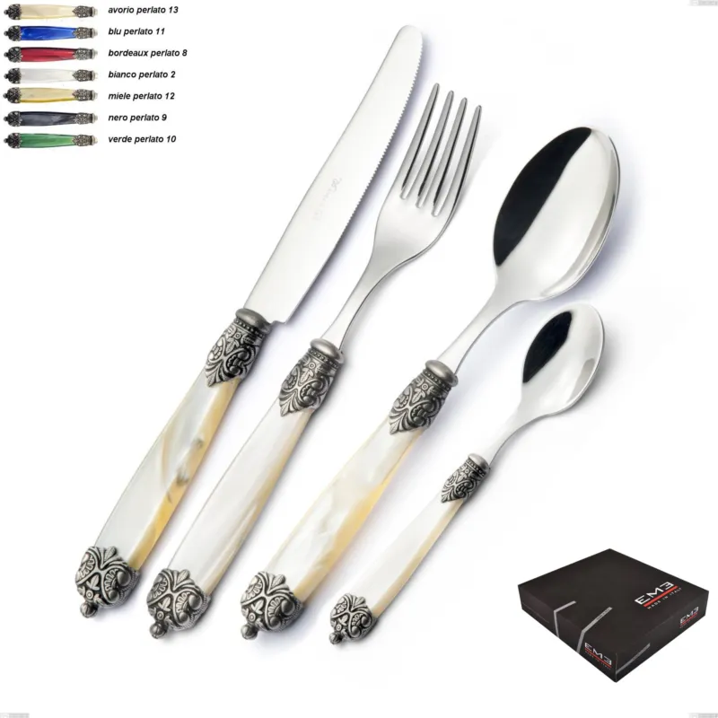 Promozione Esclusiva Set di posate 75 pezzi Mirage in confezione regalo, Acciaio inox 18.10 (AISI 304) Eme Posaterie avorio perlato 13