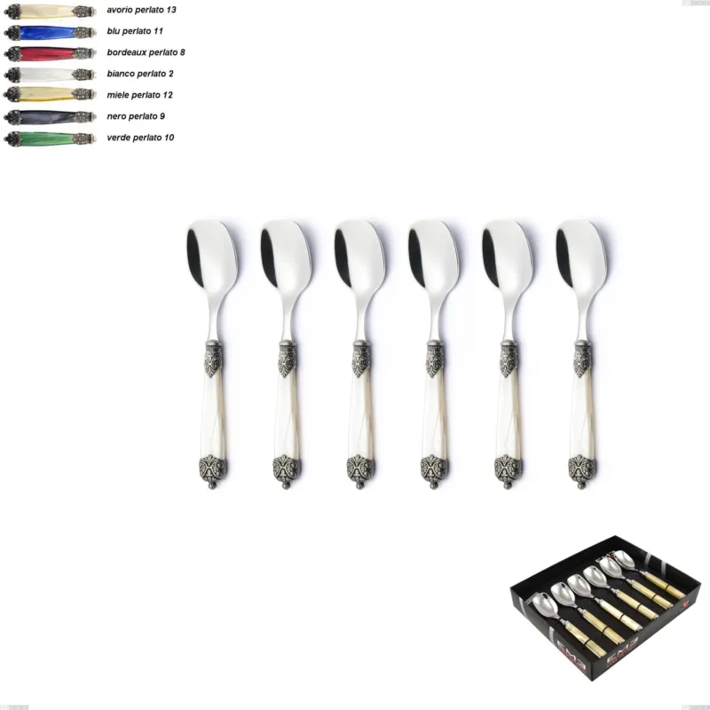 Promozione Confezione vetrina 6 pezzi cucchiaino gelato Mirage, Acciaio inox 18.10 (AISI 304) Eme Posaterie avorio perlato 13