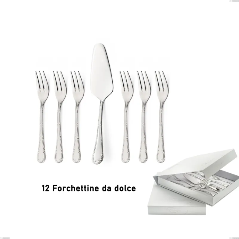 Direttamente Dal Produttore Confezione a libro 13 pezzi, forchettine più paletta dolce Luigi XVI, Acciaio Inox 18.10 (AISI304), spessore 3.00 mm Eme Posaterie