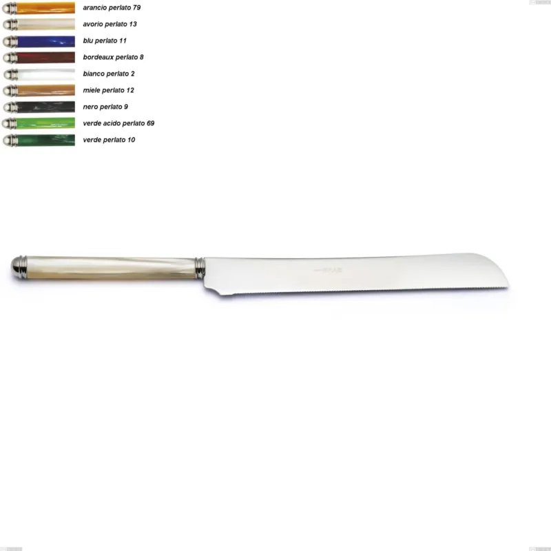 Coltello panettone Linea Perlato, Acciaio inox 18/10 (AISI304) Lunghezza 298 mm manico in ABS doppia ghiera lavabili in lavastoviglie Eme Posaterie arancio perlato 79 Compra Adesso