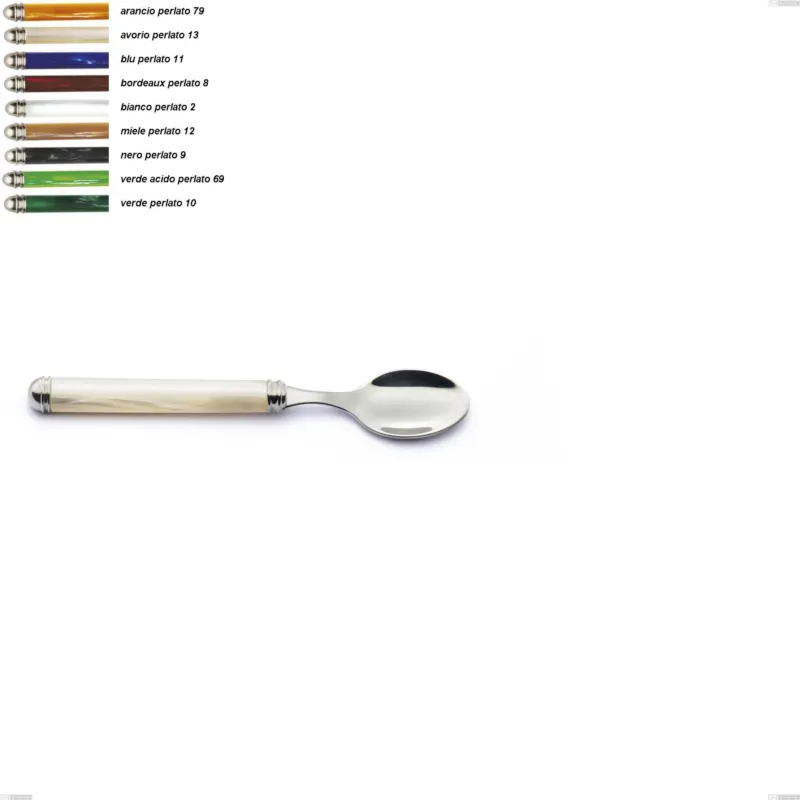 Cucchiaino moka Linea Perlato, Acciaio inox 18/10 (AISI304) Lunghezza 140 mm manico in ABS doppia ghiera lavabili in lavastoviglie Eme Posaterie arancio perlato 79 Vendita Finale