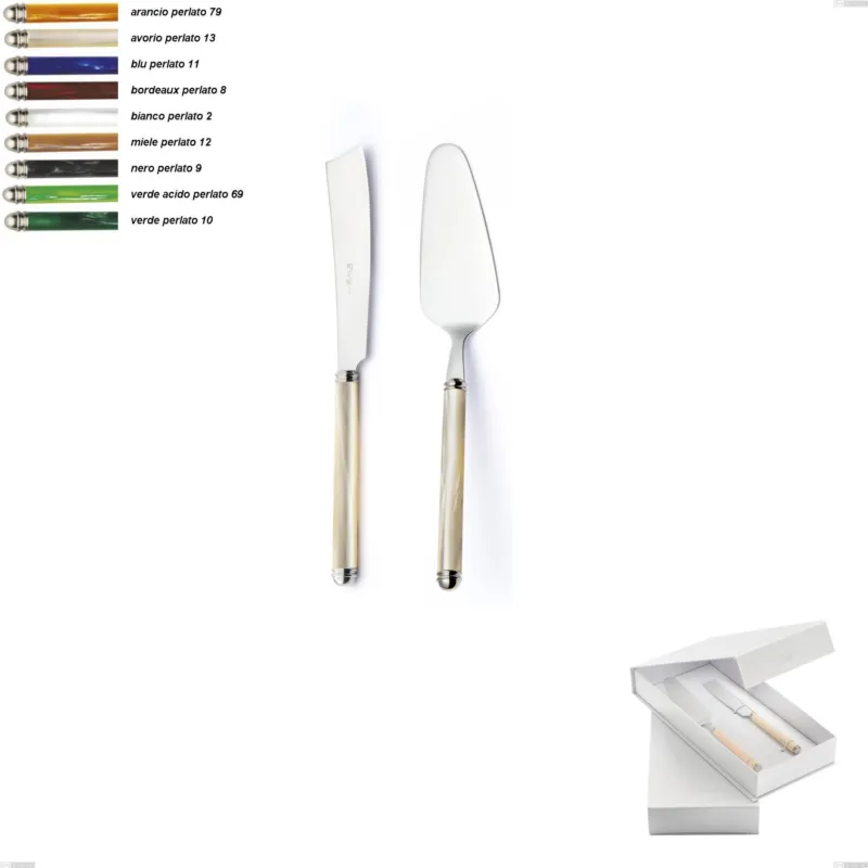 Offerta Confezione a libro 2 pezzi,paletta più coltello dolce da servizio Linea Perlato, Acciaio inox 18/10 (AISI304) Eme Posaterie arancio perlato 79