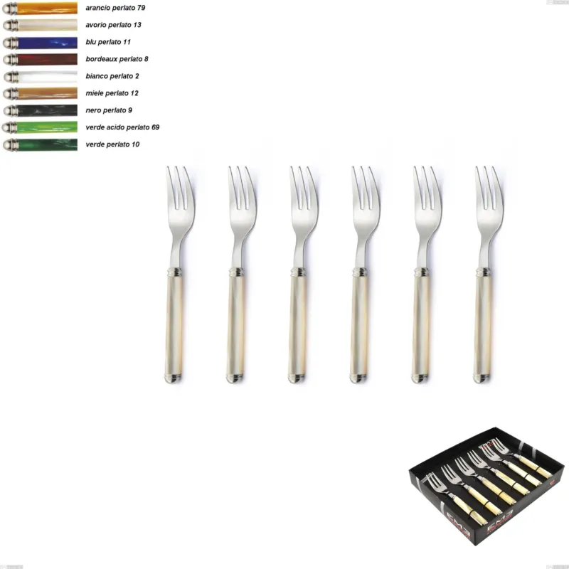 Nuovo Arrivo Confezione vetrina 6 pezzi forchette dolce Linea Perlato, Acciaio inox 18/10 (AISI304) Eme Posaterie arancio perlato 79