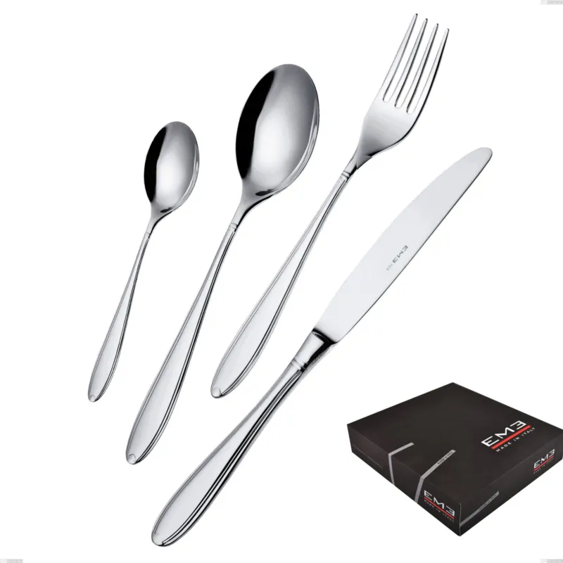 Set di posate 75 pezzi Kappa in confezione regalo, Acciaio inox 18.10 (AISI304), spessore 2.5 mm, finitura inox Lucido Eme Posaterie Bestseller