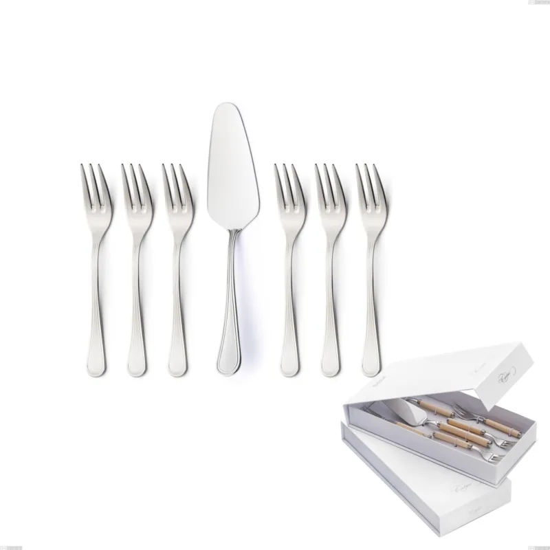 Confezione a libro 7 pezzi, forchettine più paletta dolce Impero, ACCIAIO INOX 18.10(AISI304), spessore 2.5 MM Eme Posaterie Occasione Imperdibile