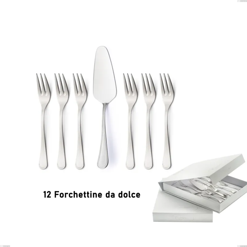Confezione a libro 13 pezzi, forchettine più paletta dolce Impero, ACCIAIO INOX 18.10(AISI304), spessore 2.5 MM Eme Posaterie Prezzo Scontato