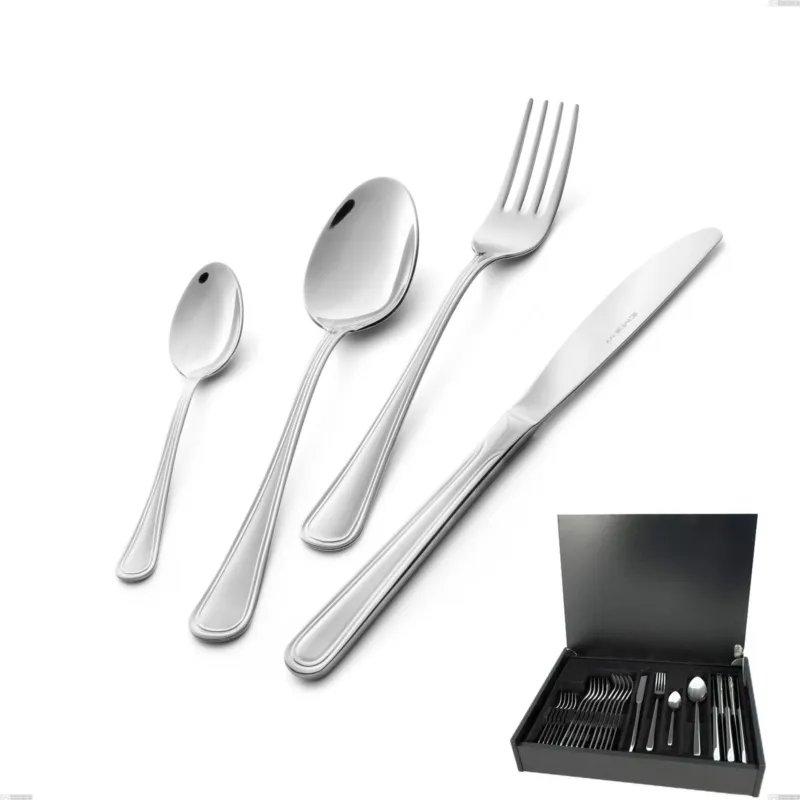 Esclusivo Servizio di posate 24 pezzi in astuccio di legno Galles, Acciaio inox 18/10 (aisi 304), spessore 2.00 mm Eme Posaterie