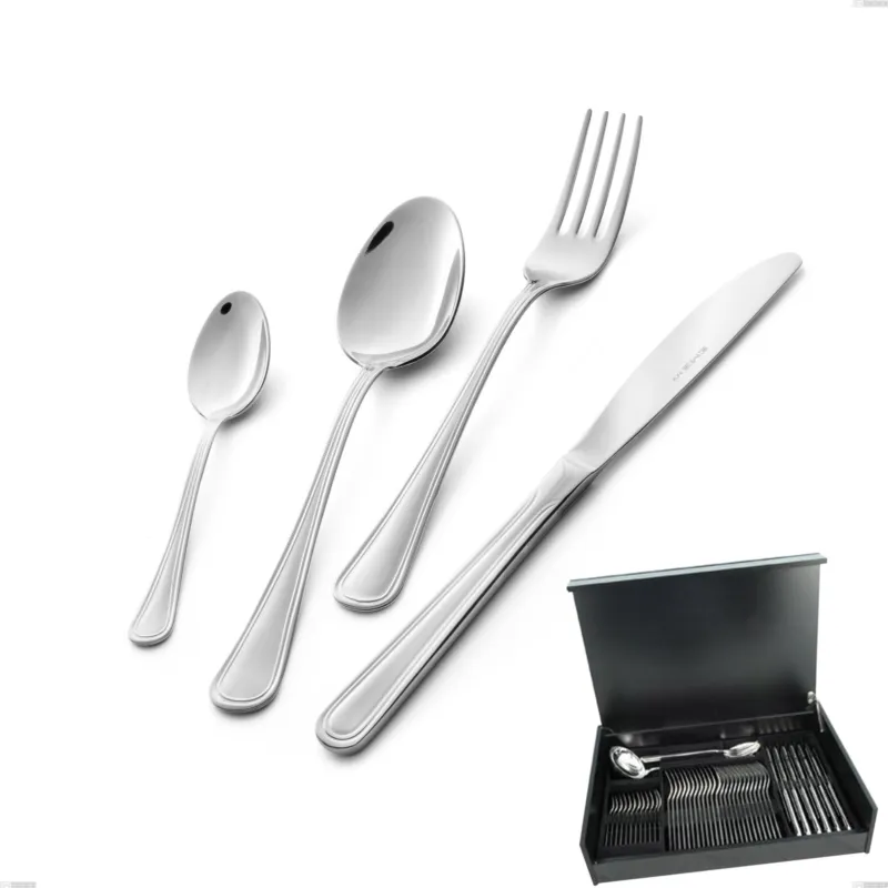 Servizio di posate 51 pezzi in astuccio di legno coltello economico Galles, Acciaio inox 18/10 (aisi 304), spessore 2.00 mm Eme Posaterie Soddisfatti O Rimborsati