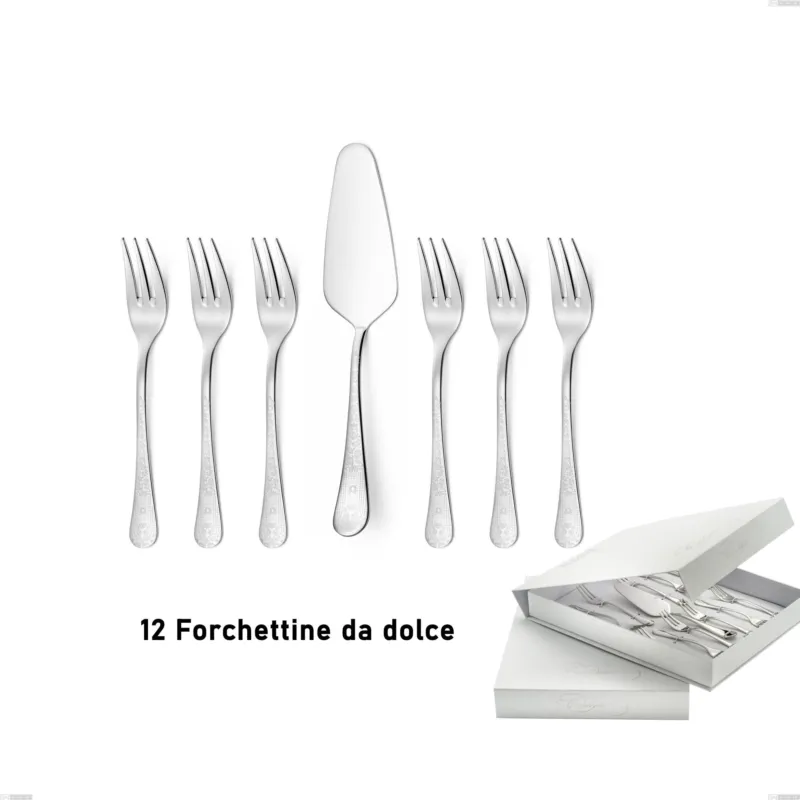 Confezione a libro 13 pezzi, forchettine più paletta dolce Hermitage, Acciaio lucido 18.10 (AISI304), spessore 2.5 mm Eme Posaterie Reso Gratuito