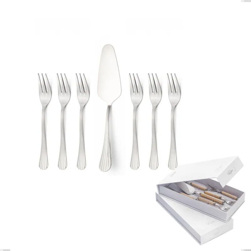Confezione a libro 7 pezzi, forchettine più paletta dolce Eden, inox 18.10 (AISI304) , spessore 3.0 mm Eme Posaterie Professionale