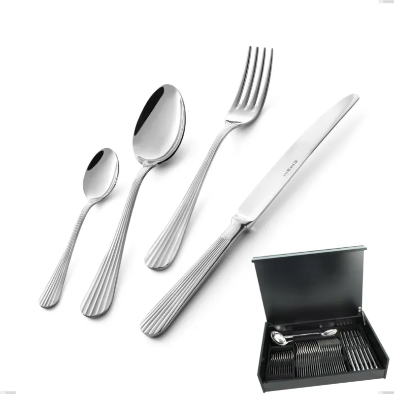 Servizio di posate 51 pezzi in astuccio di legno coltello manico vuoto Eden, inox 18.10 (AISI304) , spessore 3.0 mm Eme Posaterie Prezzo Conveniente