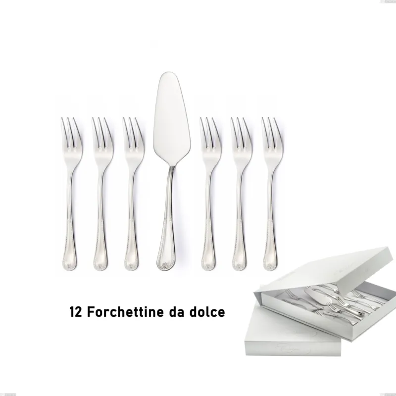 Confezione a libro 13 pezzi, forchettine più paletta dolce Firenze, Acciaio inox 18.10 (Aisi304) , spessore 2.5 mm Eme Posaterie Occasione Imperdibile