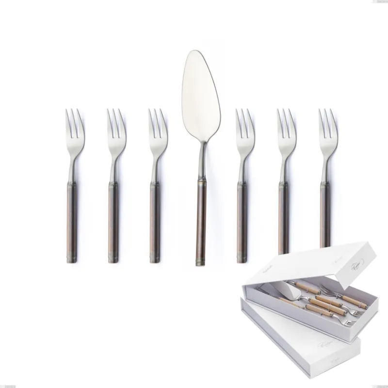 Confezione a libro 7 pezzi, forchettine più paletta dolce Fuoco, Acciaio inox 18.10 (AISI304) Eme Posaterie Promo Stagionale