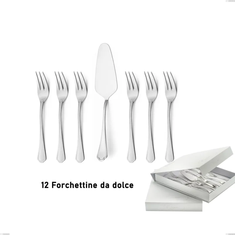 Confezione a libro 13 pezzi, forchettine più paletta dolce Domus, inox 18.10 (AISI304), spessore 3.0 mm Eme Posaterie Novità