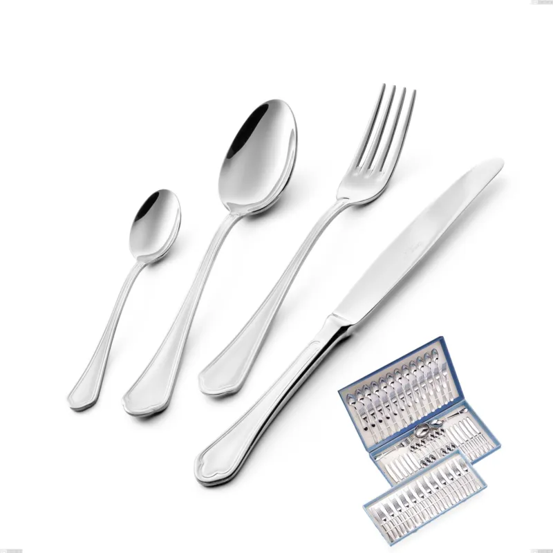 Servizio di posate 75 pezzi in astuccio regalo Domus, inox 18.10 (AISI304), spessore 3.0 mm Eme Posaterie Professionale