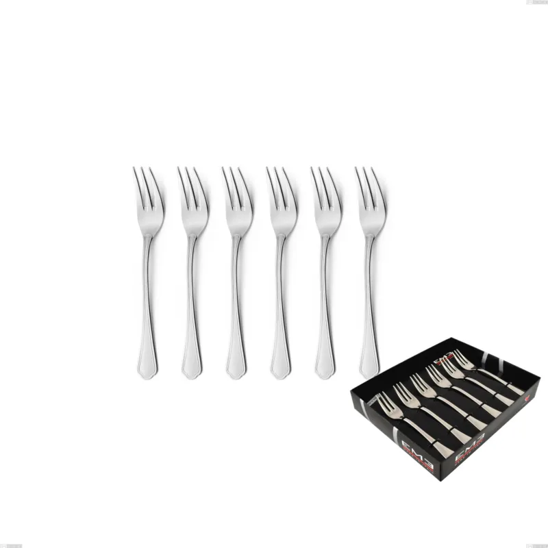 Confezione vetrina 6 pezzi forchettine dolce Domus, inox 18.10 (AISI304), spessore 3.0 mm Eme Posaterie Popolare