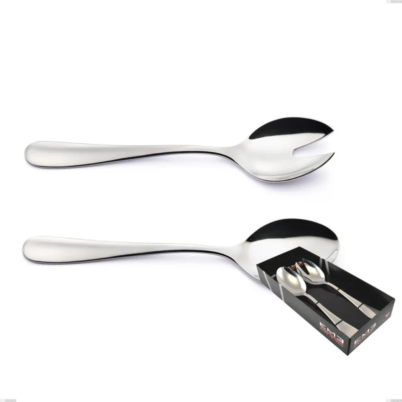 Professionale Confezione vetrina 2 pezzi insalata Beta, 18.10 (AISI304), spessore 4mm, finitura inox lucido a specchio Eme Posaterie