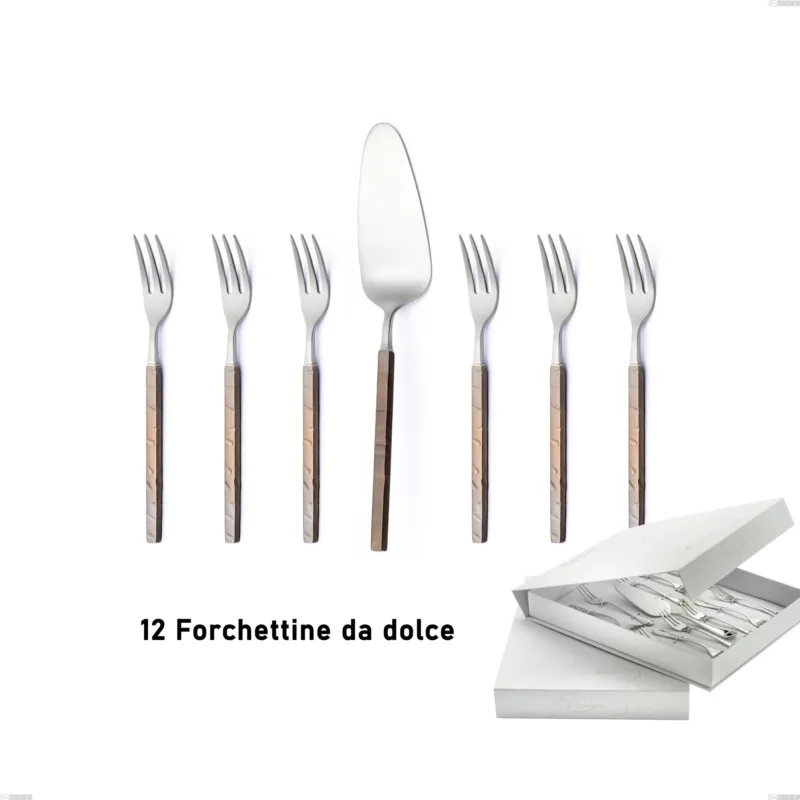 Nuova Collezione Confezione a libro 13 pezzi, forchettine più paletta dolce Zeus Fire, acciaio forgiato 18/10 (AISI 304) Eme Posaterie