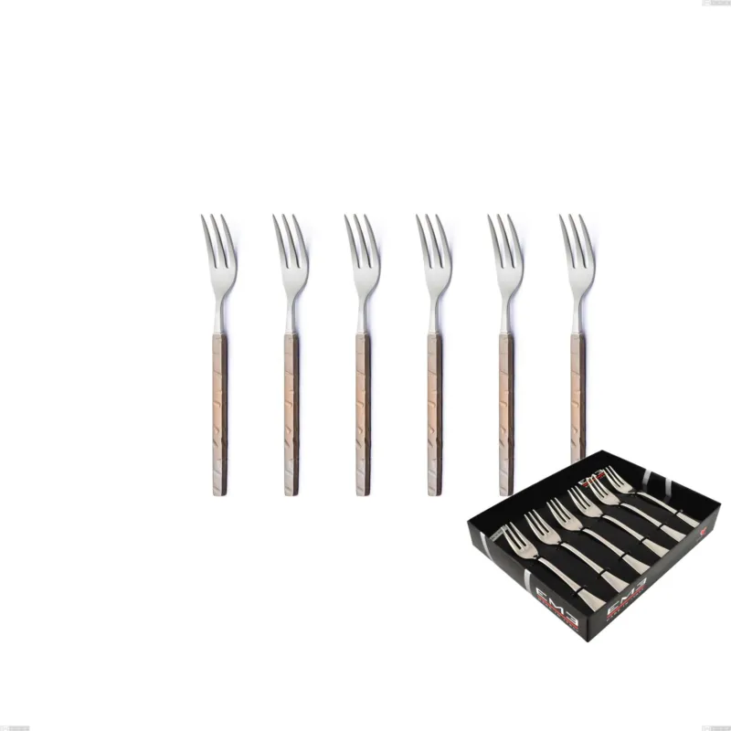 Confezione vetrina 6 pezzi forchettine dolce Zeus Fire, acciaio forgiato 18/10 (AISI 304) Eme Posaterie Promozione