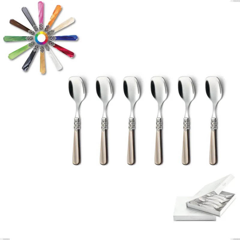 scatola regalo 6 pezzi cucchiaino gelato Ginevra, (acciaio 18.10 aisi304), manico in metacrilato Eme Posaterie marrone perlato 1124 Economico