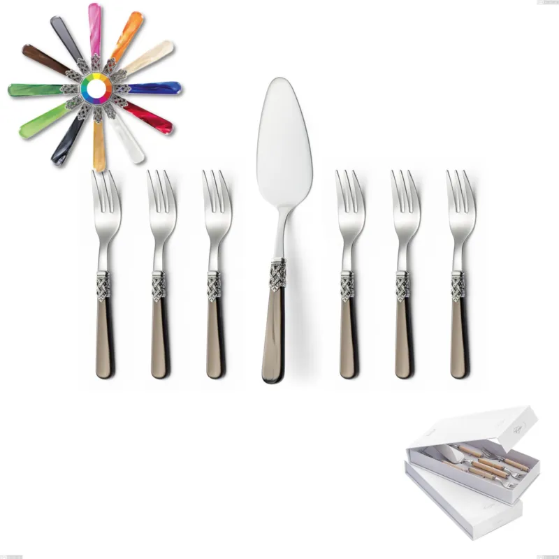 Promozione Scatola regalo forchettine e pala dolce Ginevra (acciaio 18.10 aisi304), manico in metacrilato Eme Posaterie marrone perlato 1124