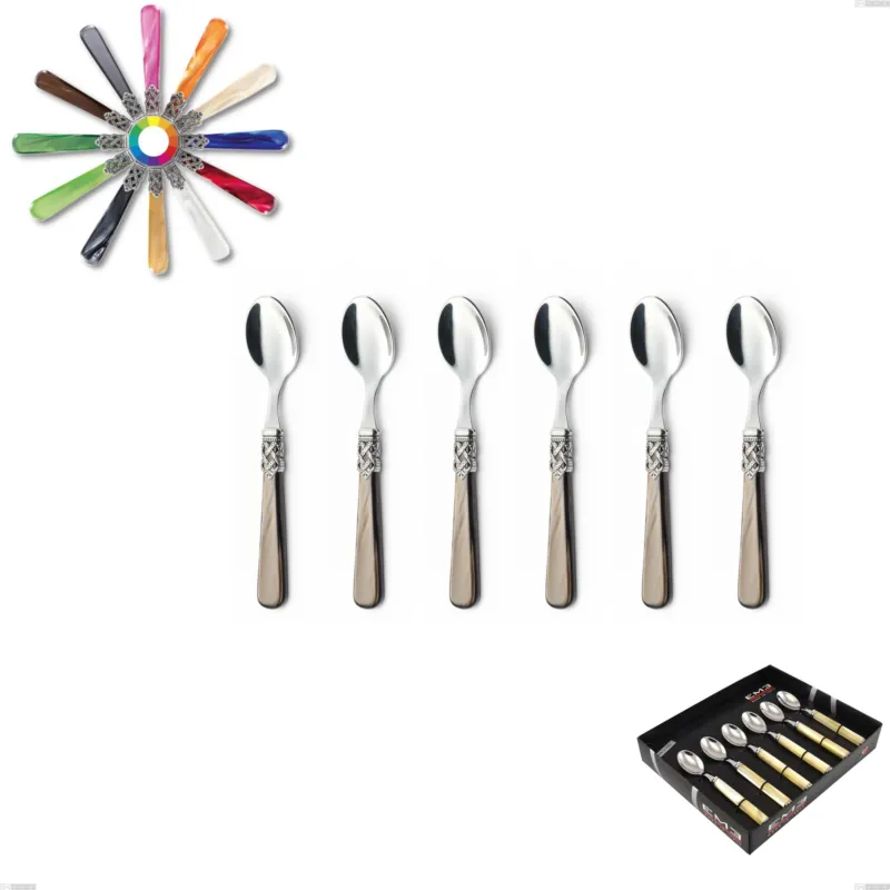Confezione vetrina 6 pezzi cucchiaino moka Ginevra, (acciaio 18.10 aisi304), manico in metacrilato Eme Posaterie marrone perlato 1124 Compra Online