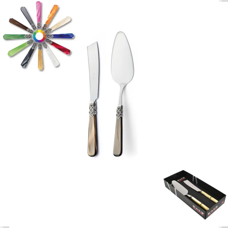 Confezione vetrina 2 pezzi dolce da servizzio Ginevra, (acciaio 18.10 aisi304), manico in metacrilato Eme Posaterie marrone perlato 1124 Offerta Lampo