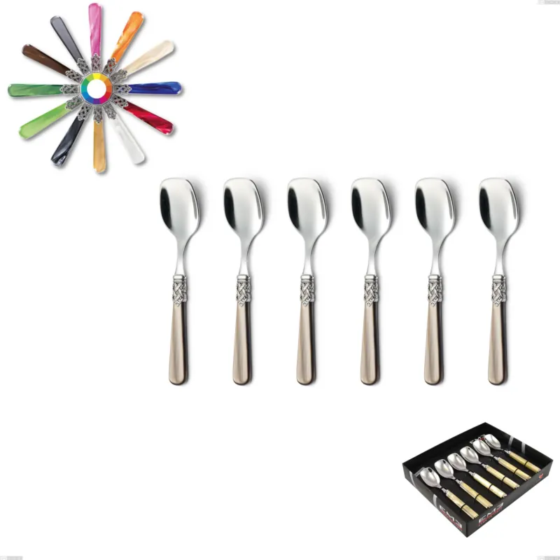 Reso Gratuito Confezione vetrina 6 pezzi cucchiaino gelato Ginevra, (acciaio 18.10 aisi304), manico in metacrilato Eme Posaterie marrone perlato 1124