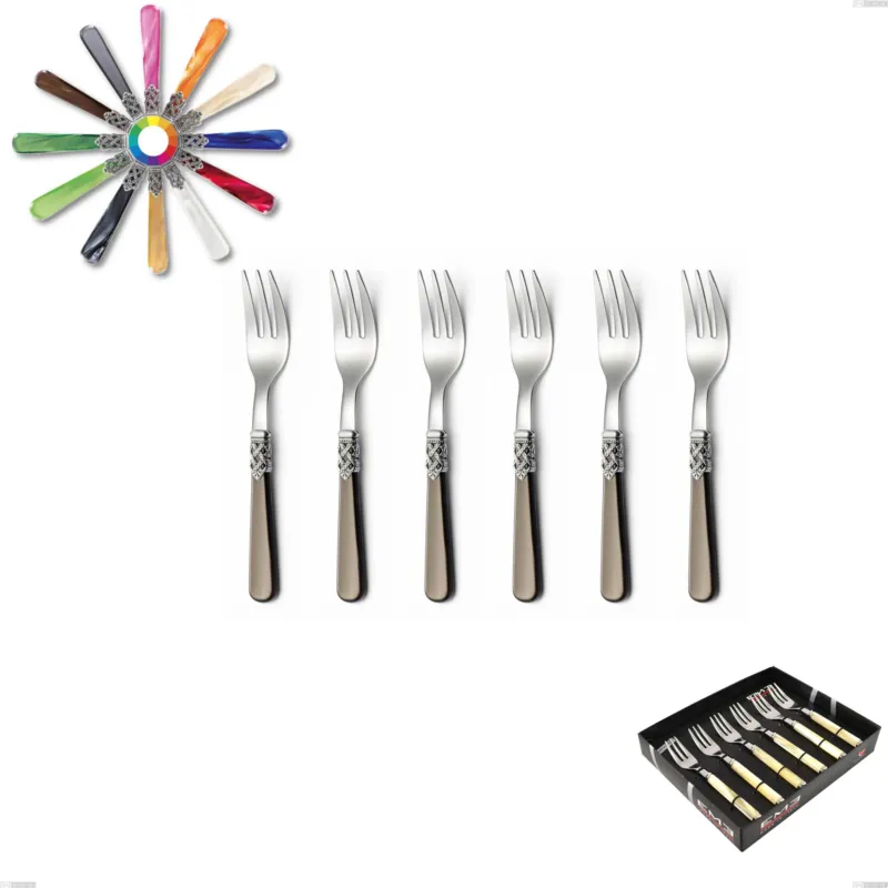 Confezione vetrina 6 pezzi forchette dolce Ginevra, (acciaio 18.10 aisi304), manico in metacrilato Eme Posaterie marrone perlato 1124 Offerta Lampo