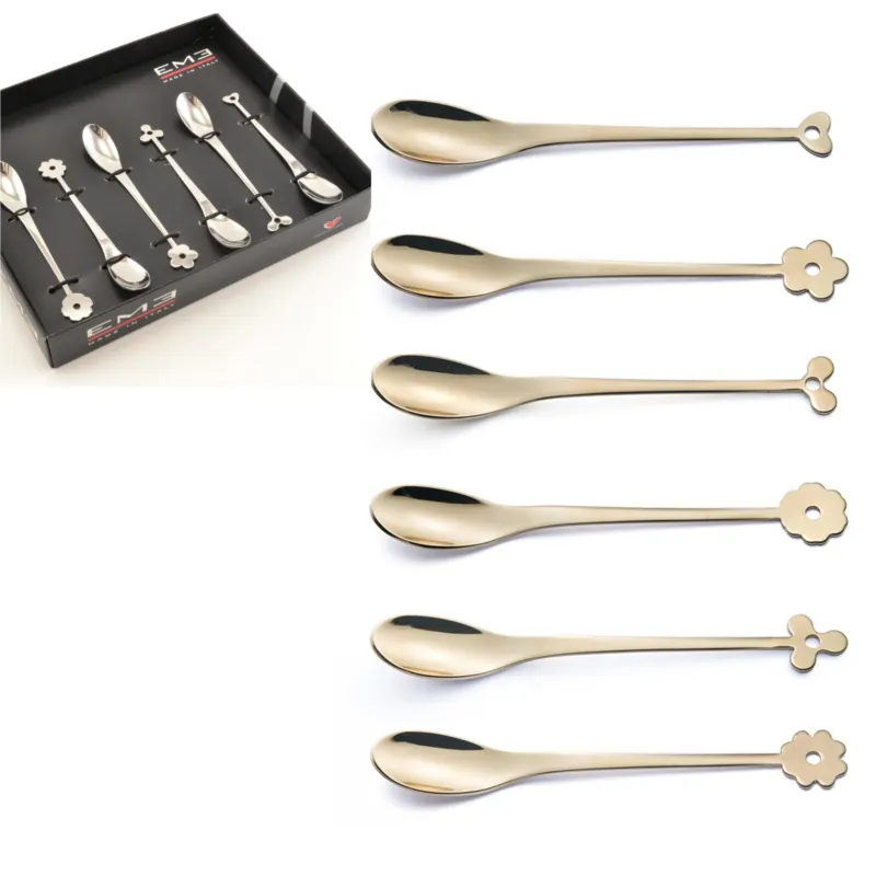 A Buon Prezzo Cucchiaini Cappuccino e macedonia CADEAU in acciaio 18.10 AISI430 126 mm set 6 pezzi ROSE‘ lucido in confezione Vetrina EME Eme Posaterie