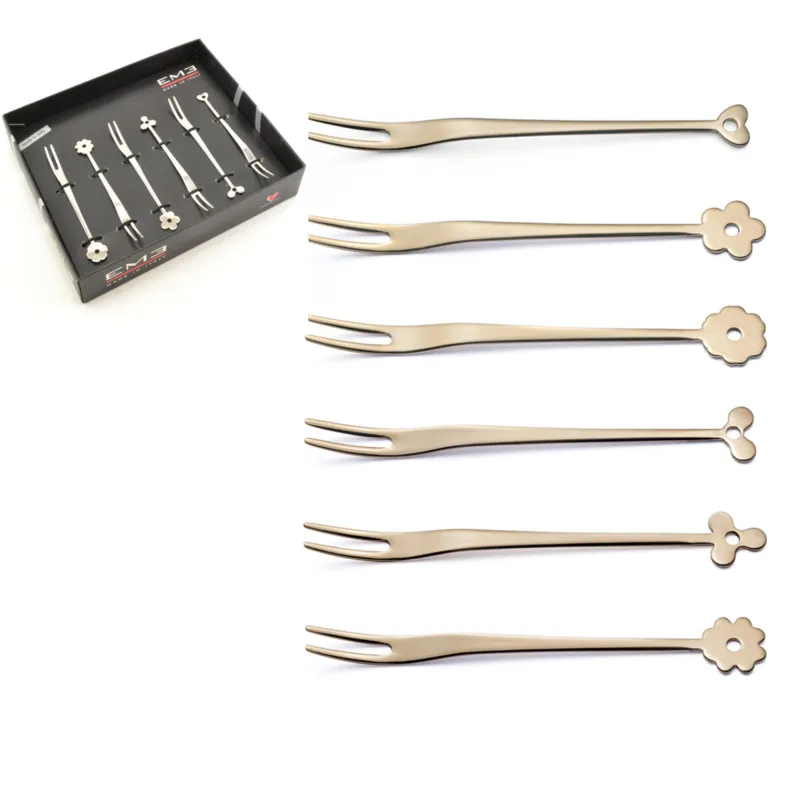 Occasione Forchettine Party Cadeau Rosé 127 mm 6 pezzi assortiti finitura brunito oro lucido in confezione EME vetrina Eme Posaterie