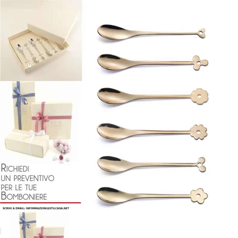 Cucchiaini Espresso e Moka CADEAU in acciaio 18.10 AISI430 112 mm set 6 pezzi ROSE‘ brunito oro lucido in confezione bomboniera Eme Posaterie Soddisfatti O Rimborsati