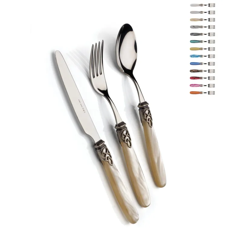 Miglior Prezzo Set Posate 4 pezzi 1 posto tavola posate Gioiello Antico in acciaio 18/10 manico acrilico madreperlato con ghiera anticata Domus e Design Trasparente