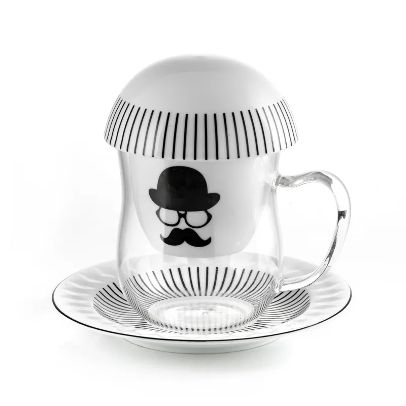 Miglior Prezzo Set Infusiera , Piattino, Mug in Vetro, filtro, coperchio portafiltro ø15xh14 cm - 350 cc chapeau Trasparente e-my