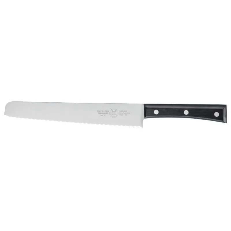 Promozione coltello pane cm 23, colore nero, manico in resina acetalica nera Coltelleria Valgobbia