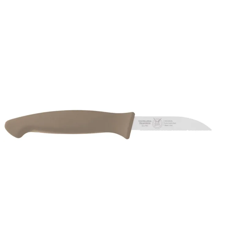 coltello cucina verdura retto seghettato cm 8, colore tortora, manico in gomma termoplastica Coltelleria Valgobbia Novità