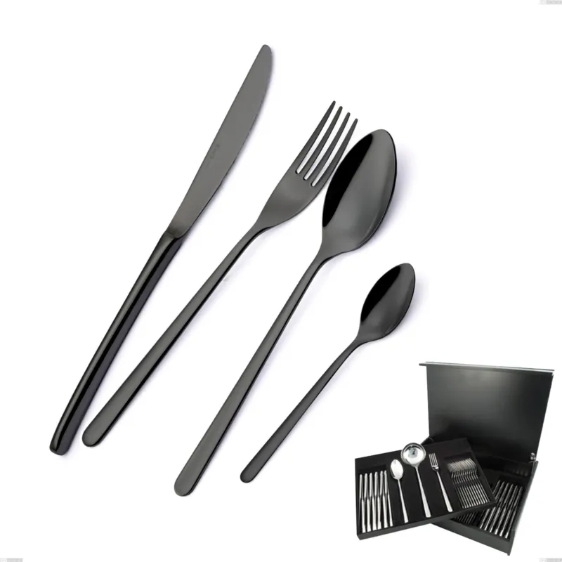 Affare Servizio Posate VENICE Gun Metal 75 pezzi 12 posti tavola acciaio inox 18/10 AISI304 spessore 4.0 mm in Astuccio Legno Eme Posaterie