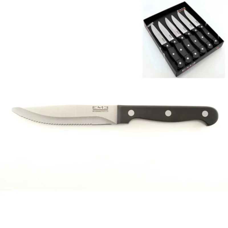 Must-Have Coltelli da Bistecca Jumbo Rodeo Set 6 realizzato in acciaio 18/10 240 mm lucidato a specchio. in confezione regalo Eme Posaterie