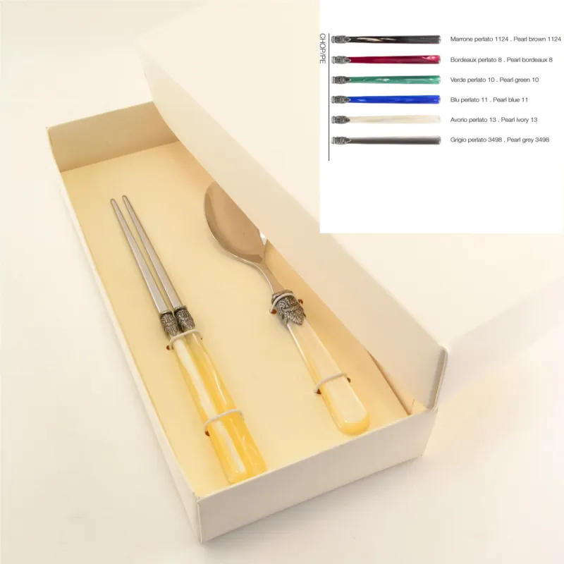 Non Perdere Confezione Bomboniera Coppia bacchette più cucchiaio per cucina asiatica 220 mm vari colori Eme Posaterie marrone perlato 1124