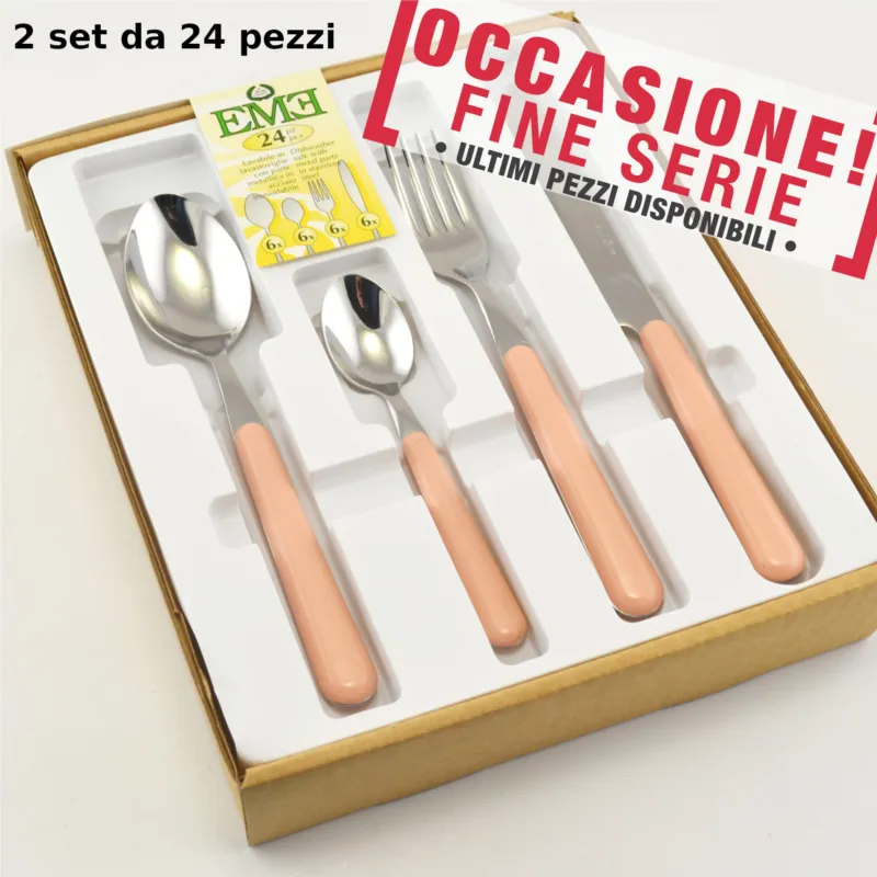 Servizio Posate 48 pezzi 12 POSTI TAVOLA colorate BRIO ROSA 53 EME inox 18/10 MANICO In ABS Eme Posaterie Scelto Dai Clienti