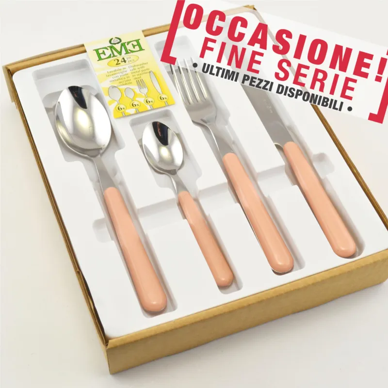 Professionale Servizio Posate 24 pezzi 6 posti tavola colorate BRIO ROSA 53 EME (aisi 430 ) con manico in ABS Eme Posaterie