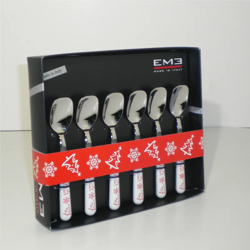 Offerta Lampo Cucchiaini da Gelato 6 pezzi Bianco Natale in acciaio 18/C in confezione Regalo Eme Posaterie