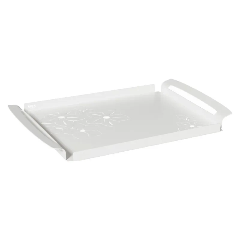 Vassoio grande in stile floreale Fior di Loto in metallo, 46x30, colore Bianco Marmo Arti e Mestieri Consegna Rapida