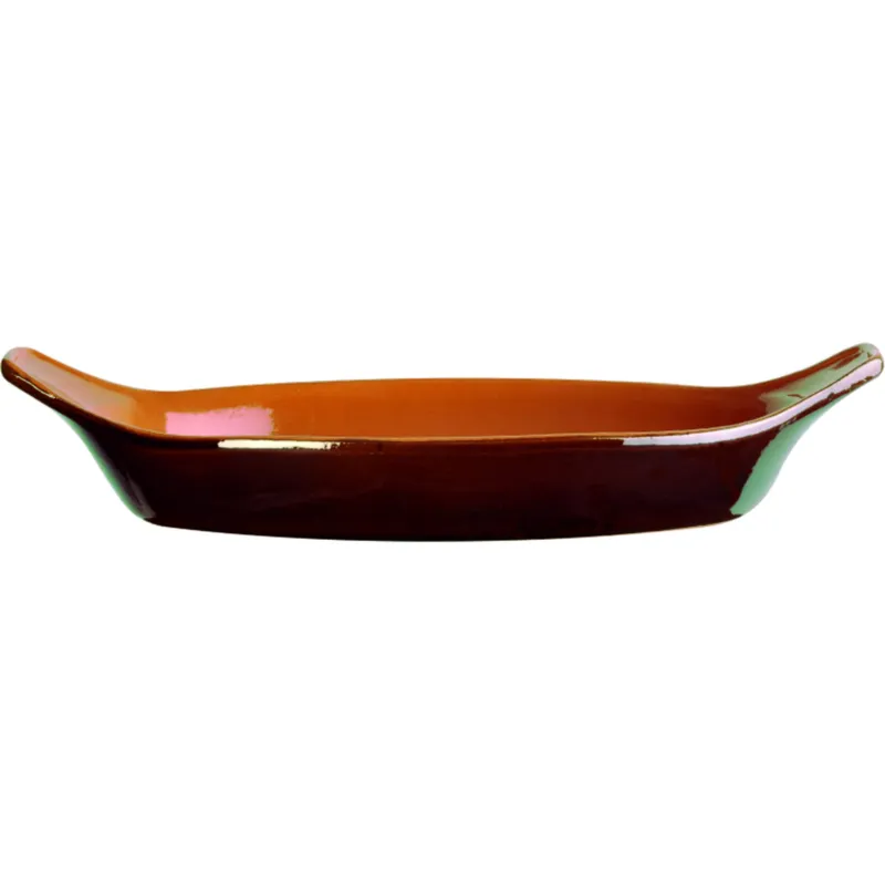 Teglia Ovale, pirofila in Terracotta Smaltata 40xh8,8 cm - lt 2,6 peso 2,2 kg No Piombo no Cadmio linea Terra Colore marrone Vulcania Ceramiche Popolare