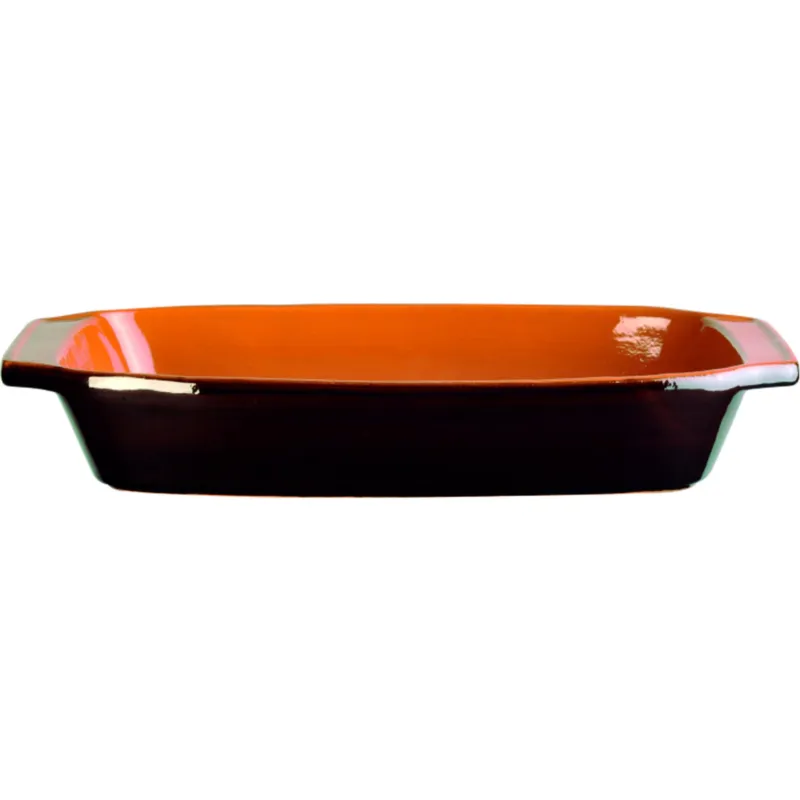 Teglia rettangolare, pirofila in Terracotta Smaltata 40x25xh6,6 cm - lt 3,5 peso 1,6 kg No Piombo no Cadmio linea Terra Colore marrone Vulcania Ceramiche Occasione Imperdibile