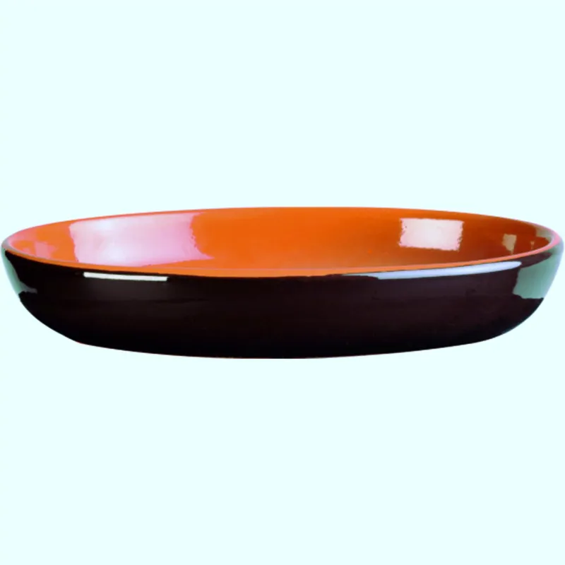 Quantità Limitata Tegame ovale, pirofila in Terracotta Smaltata 36xh6,5 cm - lt 2,5 peso 1,3 kg No Piombo no Cadmio linea Terra Colore marrone Vulcania Ceramiche
