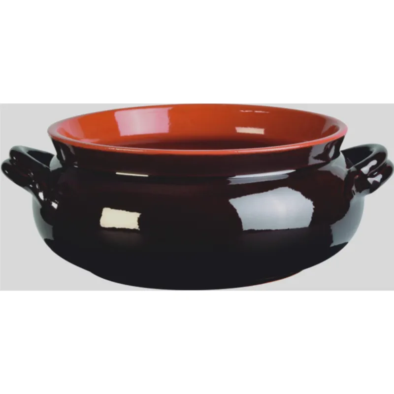 Promozione Esclusiva Umidiera tonda due manico in Terracotta Smaltata Ø26xh13,8 cm - lt 5,9 peso 2,8 kg No Piombo no Cadmio linea Terra Colore marrone Vulcania Ceramiche