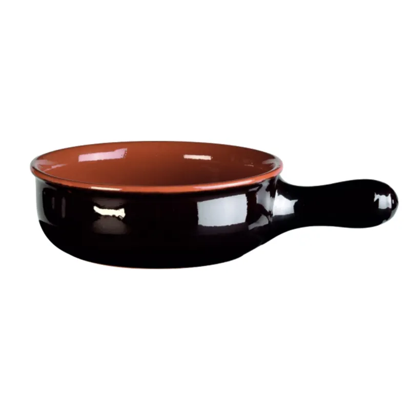 Esclusivo Casseruola un manico in Terracotta Smaltata Ø24xh8,2 cm - lt 2,5 peso 1,3 kg No Piombo no Cadmio linea Terra Colore marrone Vulcania Ceramiche