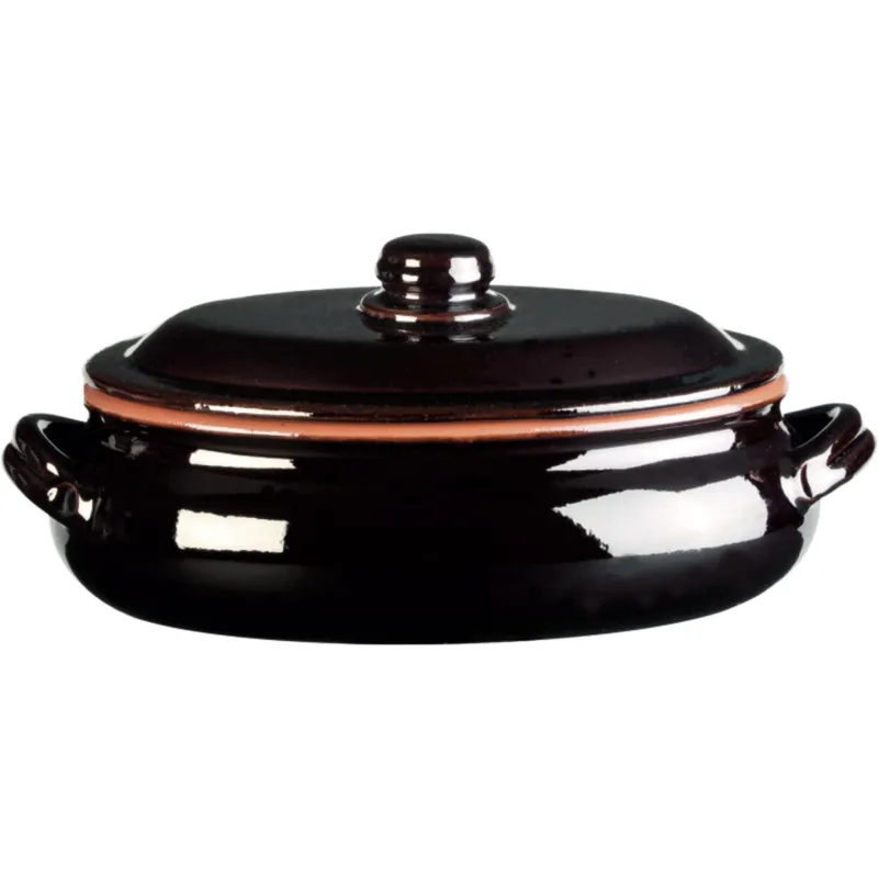 Occasione Umidiera Ovale in Terracotta Smaltata con coperchio Ø30xh10,1 cm - lt 4,2 peso 3,1 kg No Piombo no Cadmio linea terra Colore marrone Vulcania Ceramiche