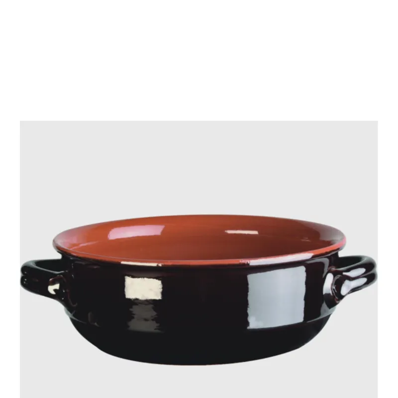 Prezzo Ridotto Tegame in Terracotta Smaltata Ø22xh9,1 cm - lt 2,6 peso 1,3 kg No Piombo no Cadmio Terra colore marrone Vulcania Ceramiche
